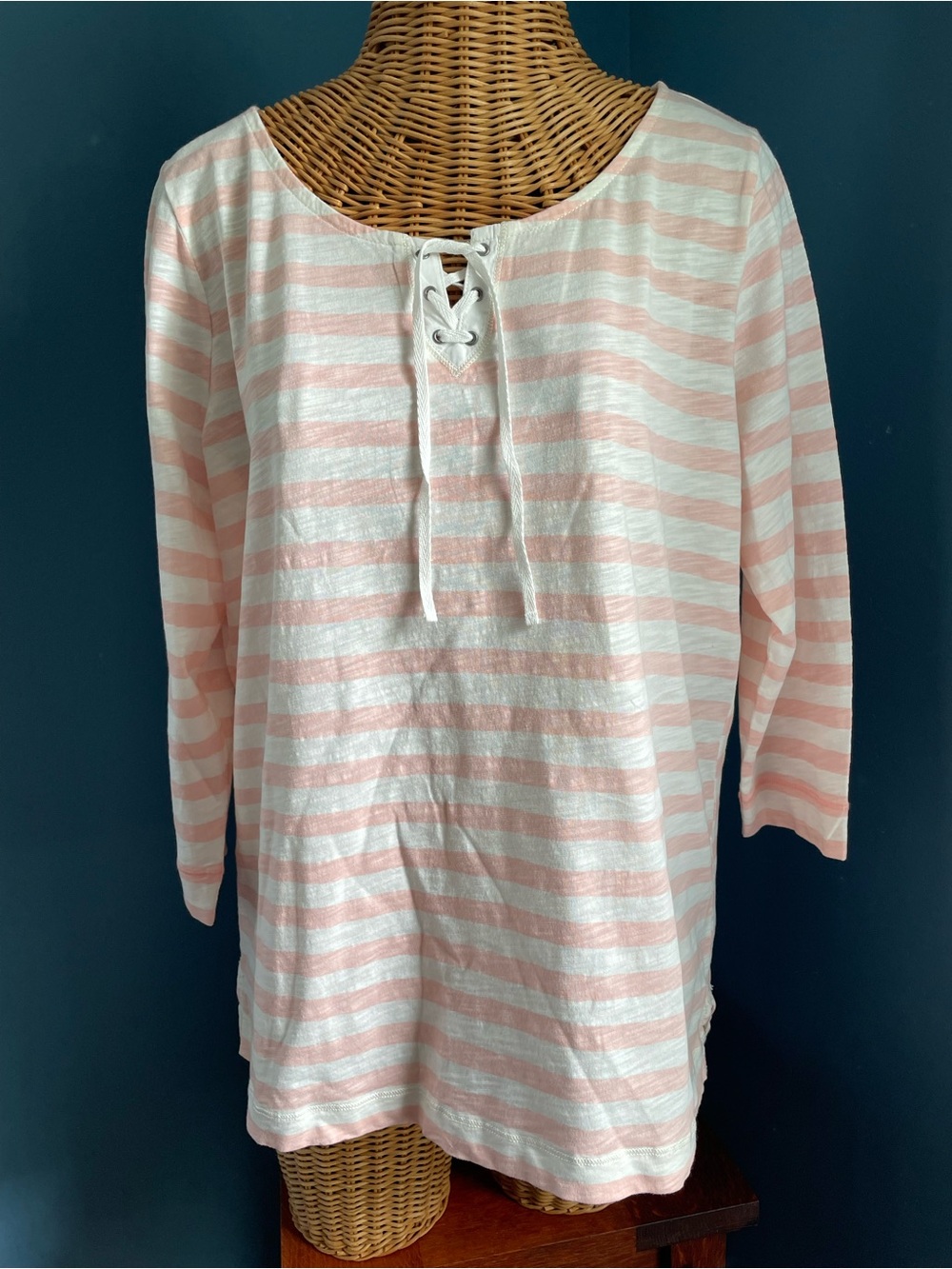 Lauren Jeans Co Ralph Lauren Lace Up Shirt Pink White Stripe Cotton NWT 1X